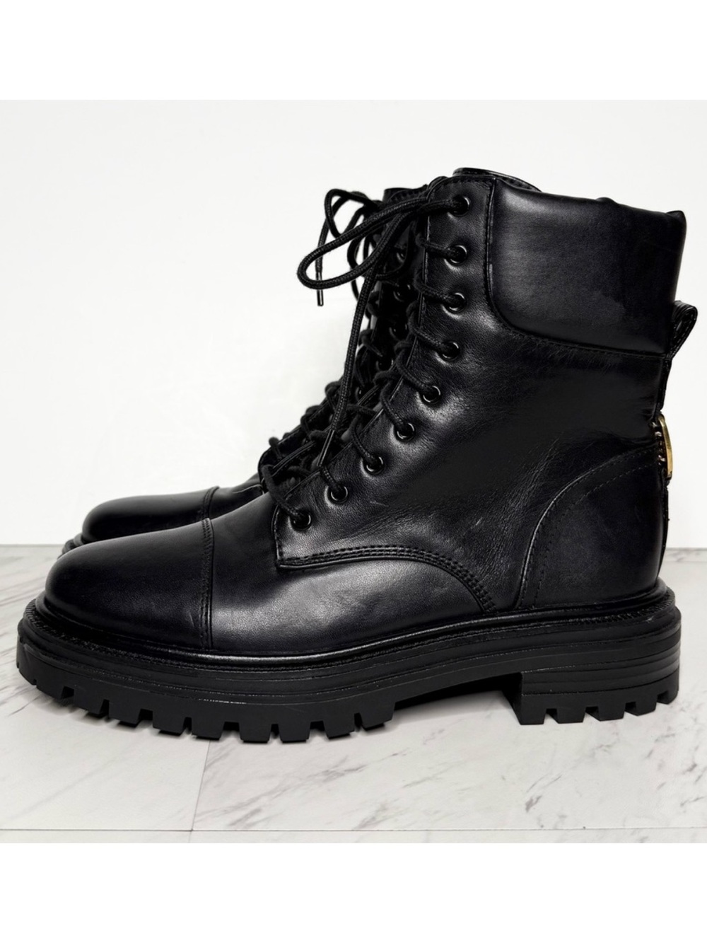 Sam Edelman Aleia Black Leather Lace Up Combat Boot 6M